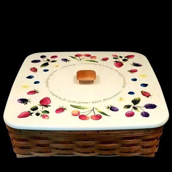 Longaberger Other - VTG Longaberger Stained Pie Basket, Lid with Mixed Berries and Kind Saying
